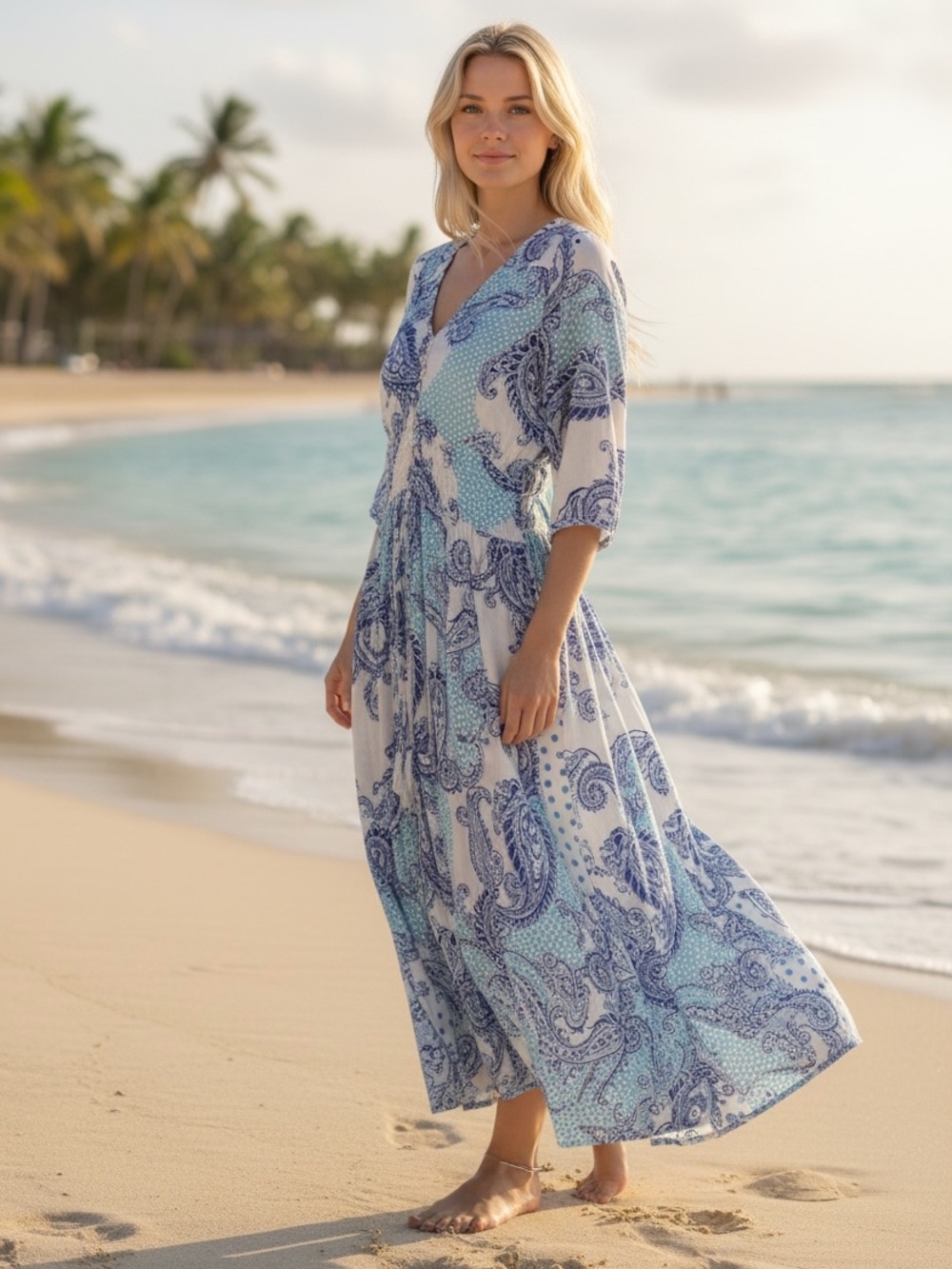JAASE Maxi Dress Lace Back Shirred Waist A Line with Handker Size S Bohemian